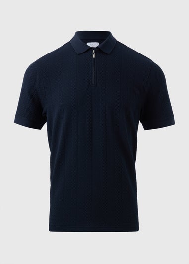 Navy Jacquard 1/4 Zip Knit Polo Shirt