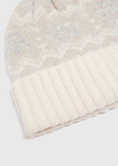 Cream Fairisle Beanie Hat