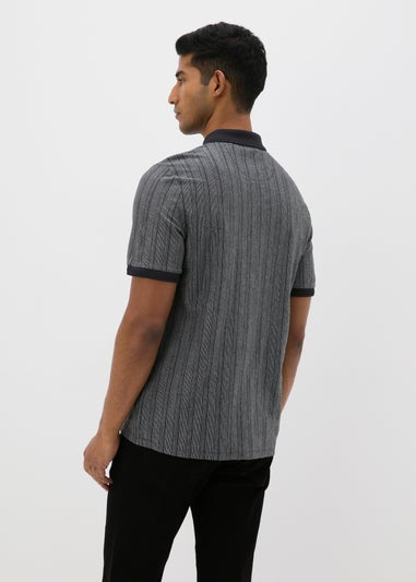 Charcoal Herringbone 1/4 Zip Polo Shirt