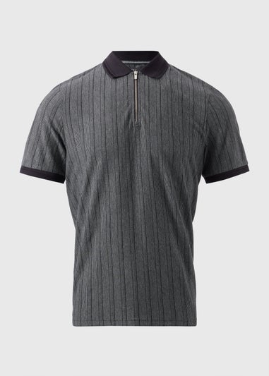 Charcoal Herringbone 1/4 Zip Polo Shirt