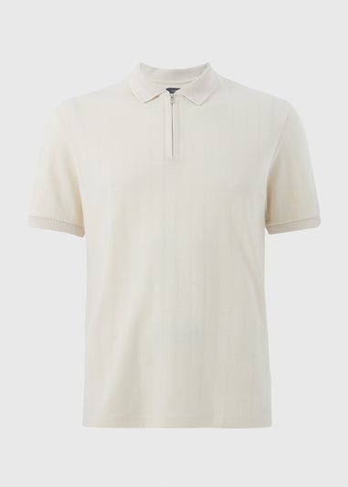 Ecru Ladder Ribbed 1/4 Zip Polo Shirt