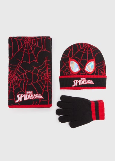 3 Pack Marvel Kids Black Spiderman Hat Set (3-10yrs)