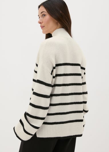 Cream Stripe Funnel Neck Jumper