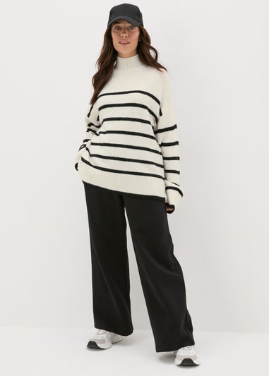 Cream Stripe Funnel Neck Jumper