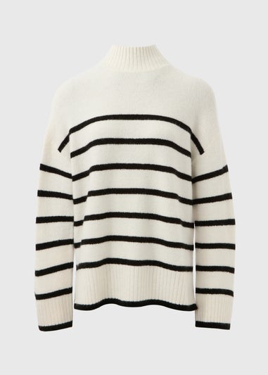 Cream Stripe Funnel Neck Jumper