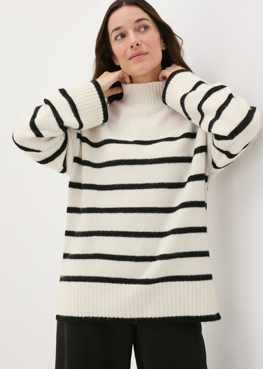 Cream Stripe Funnel Neck Jumper