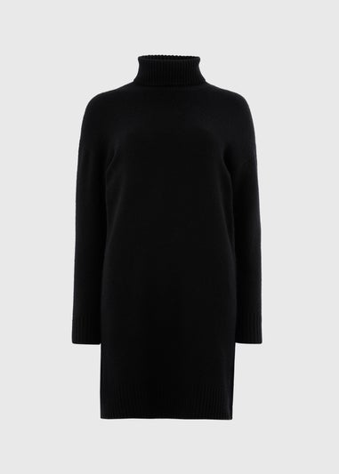 Black Roll Neck Knitted Dress