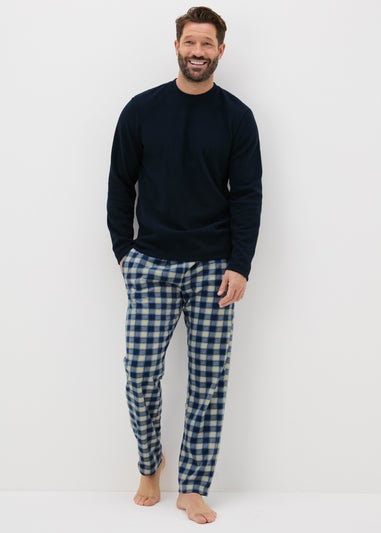 Navy Check Fleece Pyjama Set