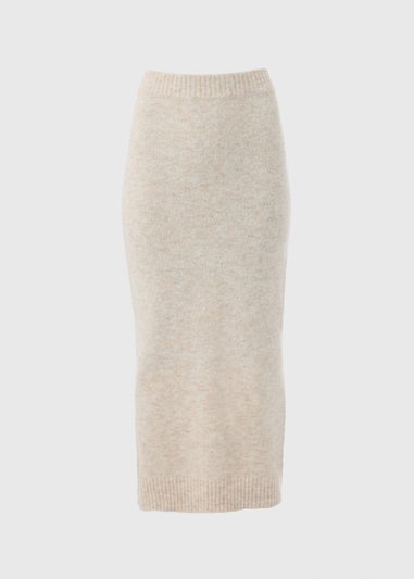 Beige Knitted Co-Ord Midi Skirt