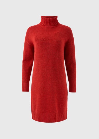 Red Roll Neck Knitted Midi Dress