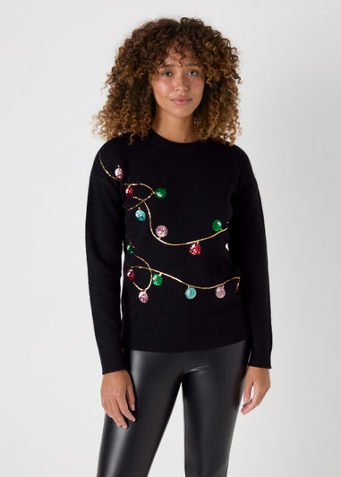 Black Christmas Light Sequin Jumper