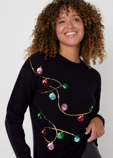 Black Christmas Light Sequin Jumper