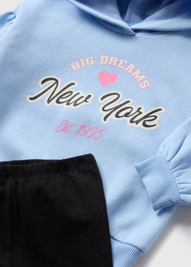 Girls Blue New York Hoodie & Legging Set (1-7yrs)