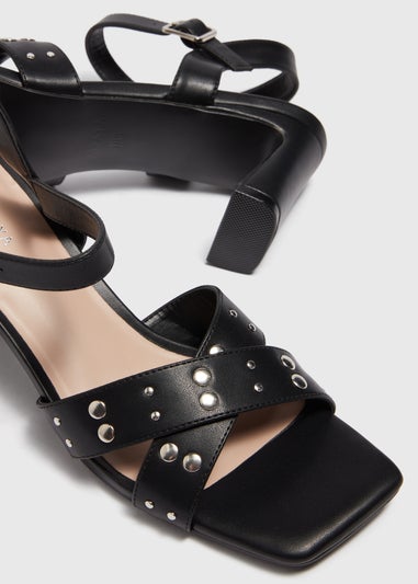 Black Strappy Stud Block Heels