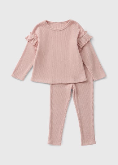 Girls Pink Ribbed Top & Leggings Set (1-7yrs)