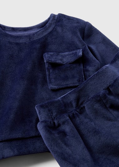 Baby Navy Velour Sweatshirt & Jogging Bottoms Set (Newborn-23mths)