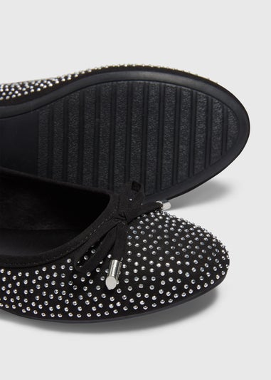 Black Diamante Ballet Flats