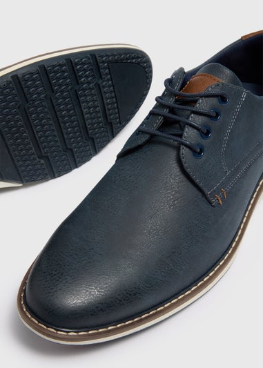 Navy Wedge Sole Wide Fit Derby Shoes