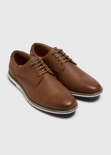 Tan Wedge Sole Wide Fit Derby Shoes