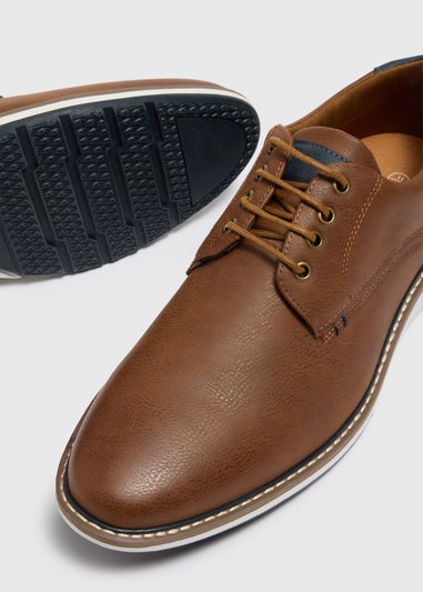 Tan Wedge Sole Wide Fit Derby Shoes