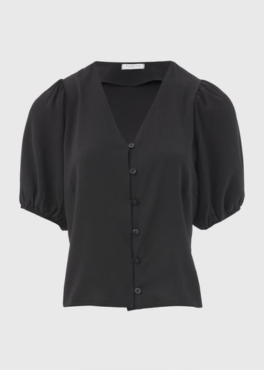 Black V-Neck Button Front Blouse