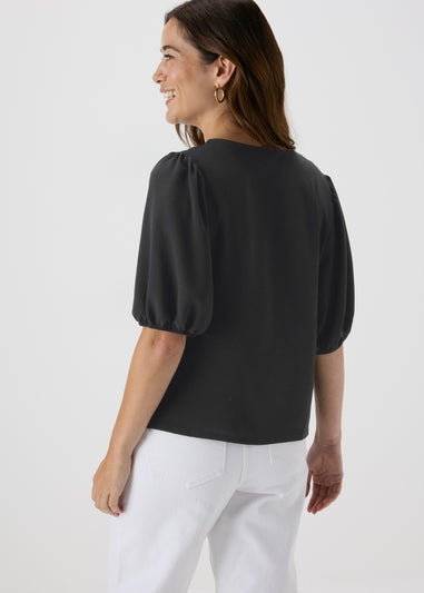 Black V-Neck Button Front Blouse