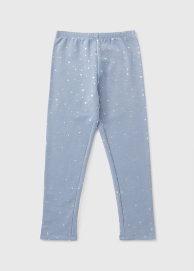 Girls Blue Glitter Star Leggings (1-7yrs)