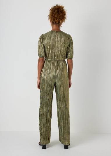 Green Metallic Plisse Jumpsuit