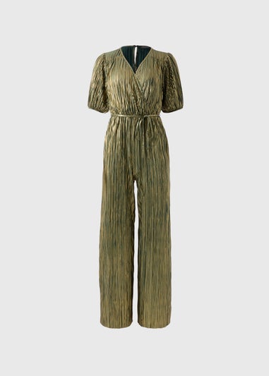 Green Metallic Plisse Jumpsuit