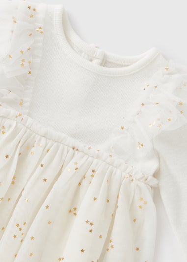 Girls Cream Star Mesh Dress (Newborn-23mths)