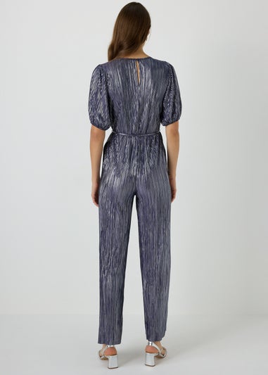 Navy Metallic Plisse Jumpsuit