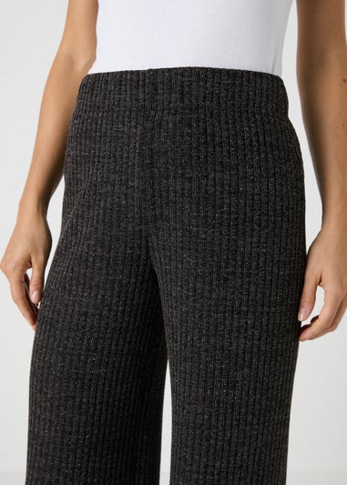 Charcoal Sparkle Ribbed Wide Leg Trousers