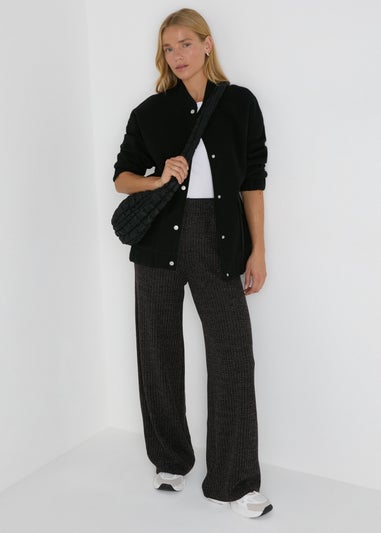 Charcoal Sparkle Ribbed Wide Leg Trousers