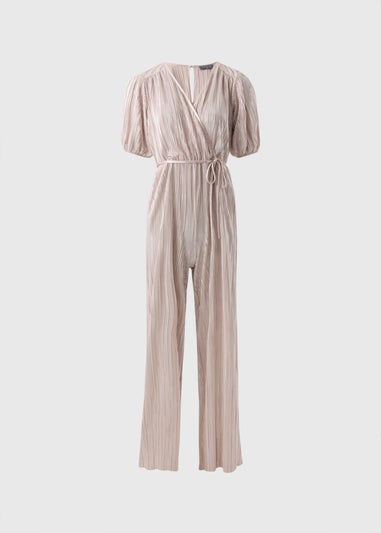 Pink Metallic Plisse Jumpsuit