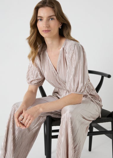 Pink Metallic Plisse Jumpsuit