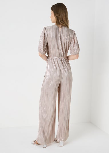 Pink Metallic Plisse Jumpsuit