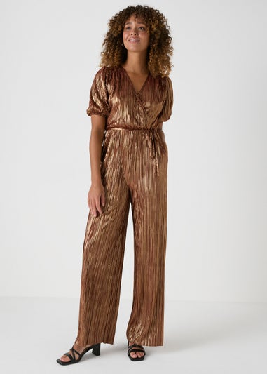 Burgundy Metallic Plisse Jumpsuit