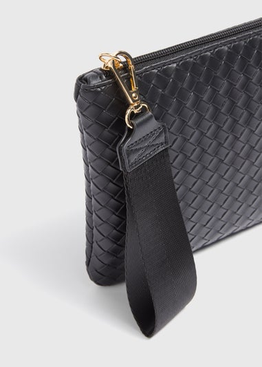 Black Weave Detail Wristlet Clutch