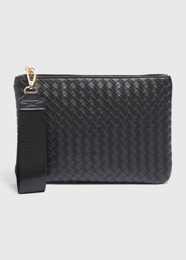 Black Weave Detail Wristlet Clutch