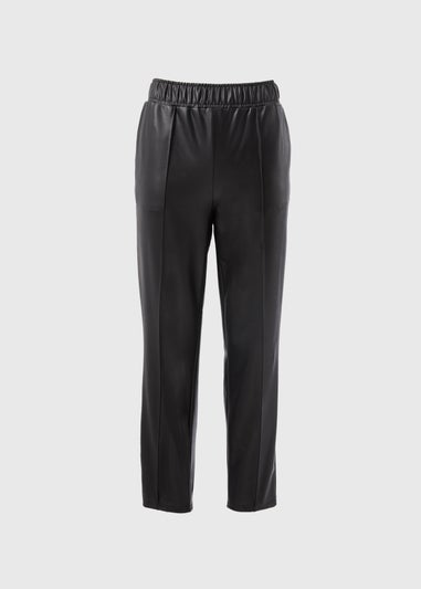 Papaya Petite Black Leather Look Tapered Trousers