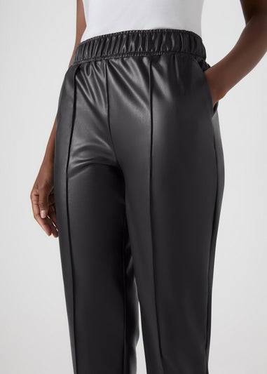 Papaya Petite Black Leather Look Tapered Trousers