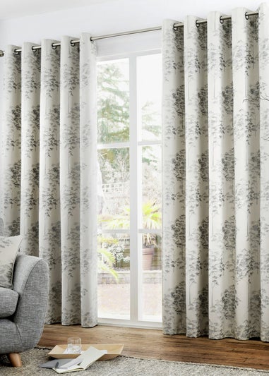 Curtina Elmwood Jacquard Silver Eyelet Curtains