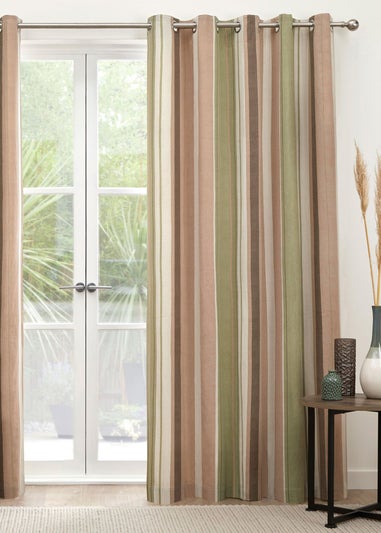 Fusion Whitworth Stripe Green Eyelet Curtains