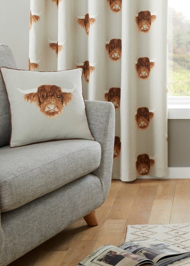 Fusion Highland Cow Natural Filled Cushion (43cm x 43cm)