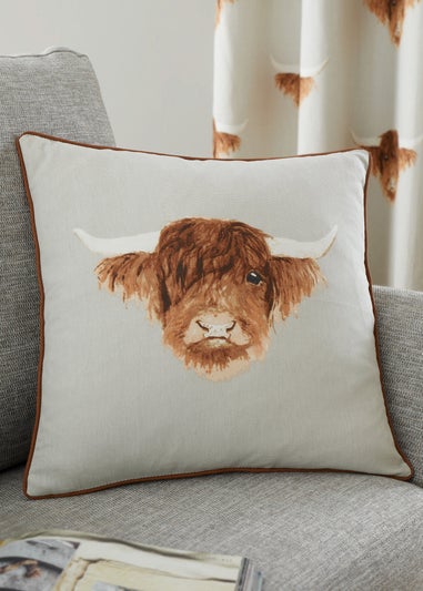 Fusion Highland Cow Natural Filled Cushion (43cm x 43cm)