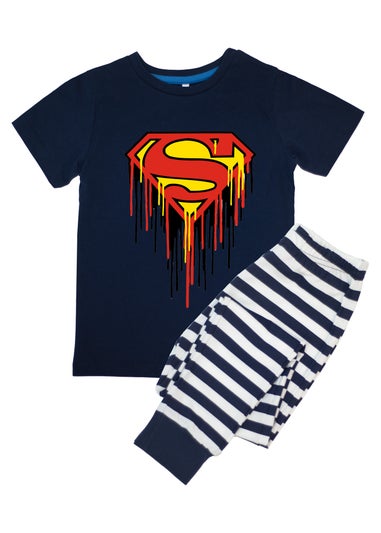 DC Comics Superman Drip Logo Kids Navy Stripes Pyjamas (3-8 Years)