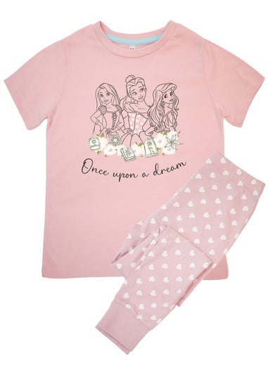 Disney Princesses Once Upon A Dream Kids Baby Pink Hearts Pyjamas (3-8 Years)