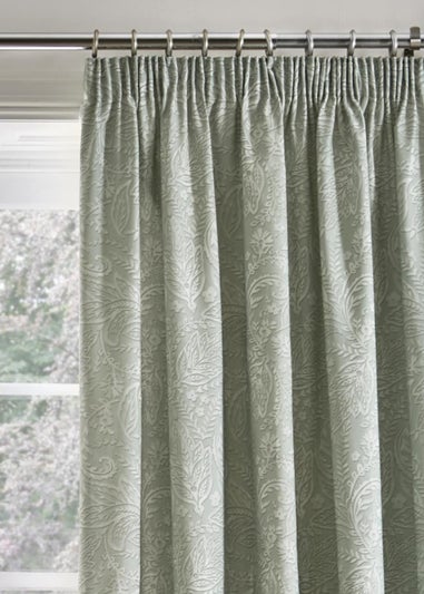 Dreams & Drapes Aveline Green Pencil Pleat Curtains With Tie-Backs