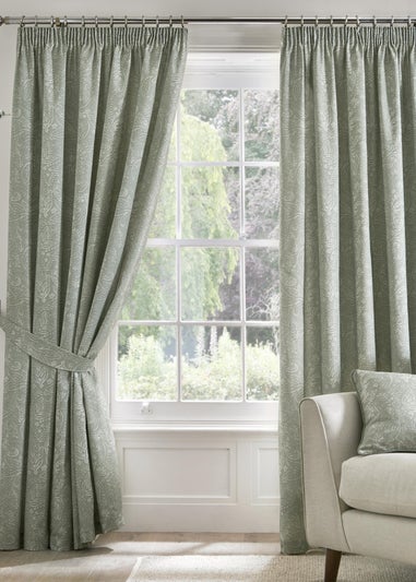 Dreams & Drapes Aveline Green Pencil Pleat Curtains With Tie-Backs