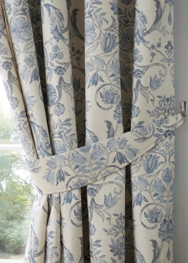 Dreams & Drapes Design Averie Blue Pencil Pleat Curtains With Tie-Backs